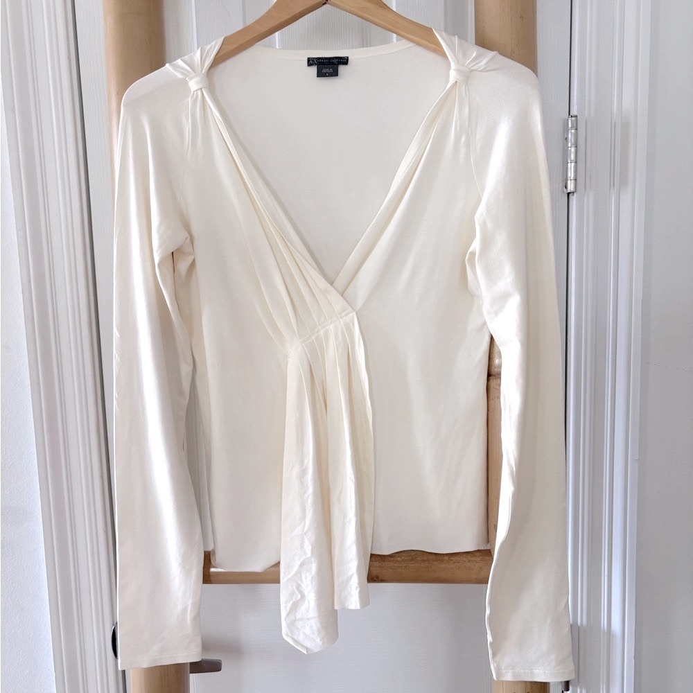 Armani Exchange Tee in Cream with Pleated Draped Front. Size L. NWOT!